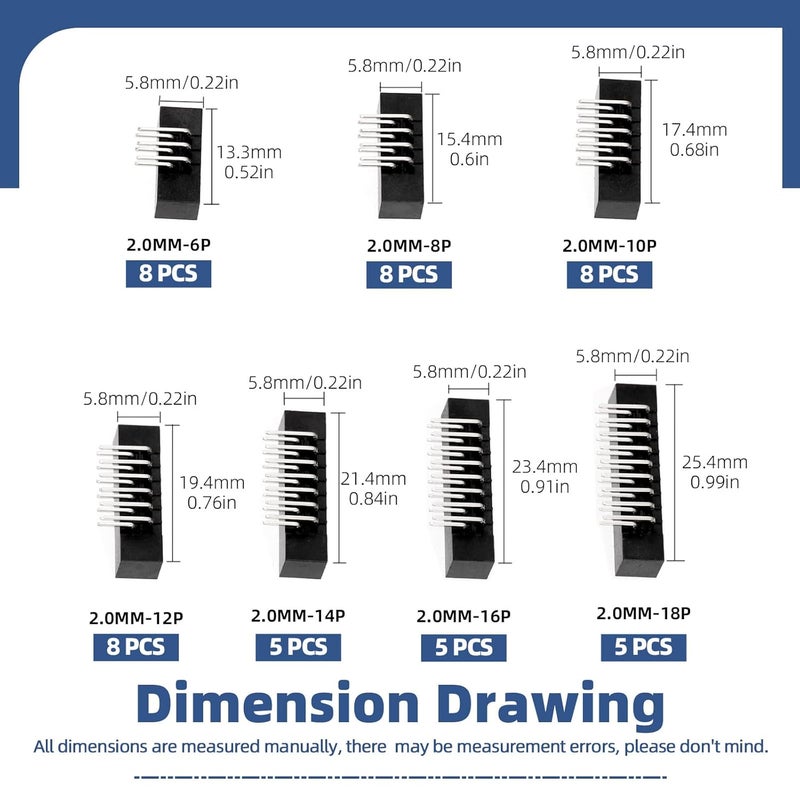 Glarks 47pcs 6/8/10/12/14/16/18Pin 2mm Pitch Dual Row Right Angle Box Header Kit, 7 Sizes IDC Socket Connector, IDC Box Headers, Dual Pin Box Headers for PCB Electronic Equipment Projects - Image 2